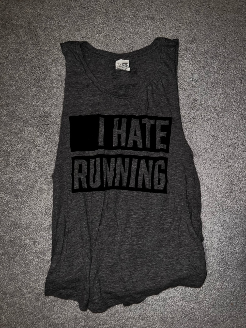 PINK Victoria's Secret Charcoal 'I HATE RUNNING' Muscle Tank